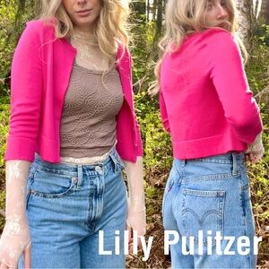 Lilly Pulitzer Pink Cropped Cardigan Size Medium